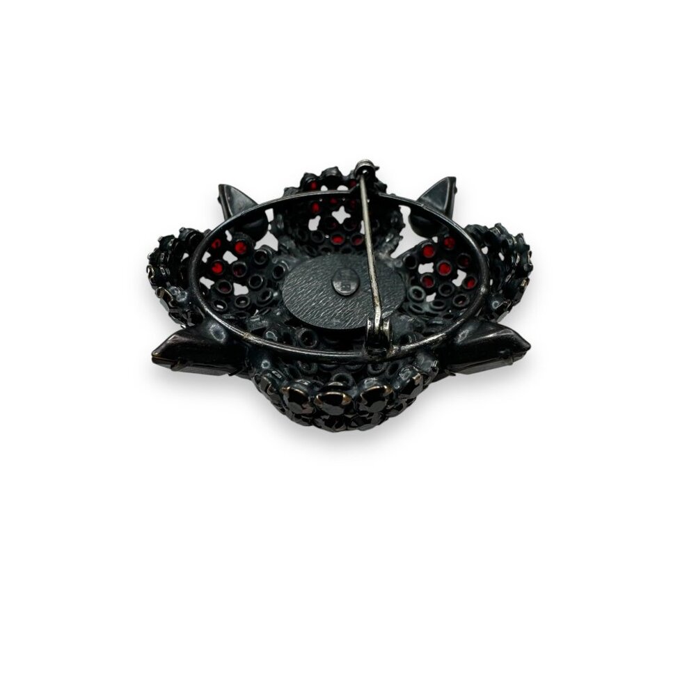 Vintage Warner Red Crystal Flower Brooch Pin Japanned Metal 2.5" Diameter - Picture 6 of 13
